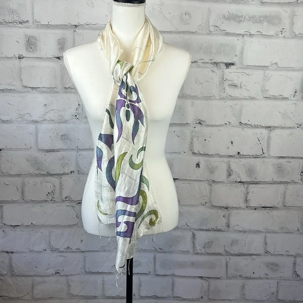 Silk Scarf Unbranded Butterfly Pattern Purple White Green